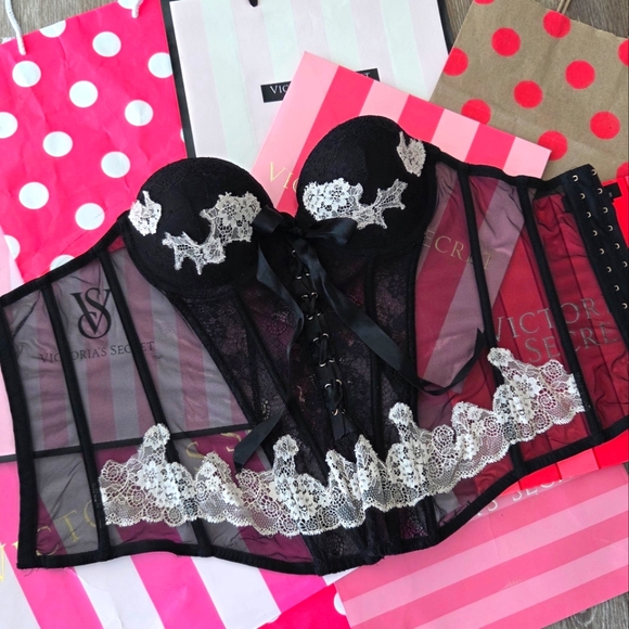 Victoria's Secret Vintage Strapless Push-up Bustier Corset Bra Lace-up Boning - Picture 11 of 13